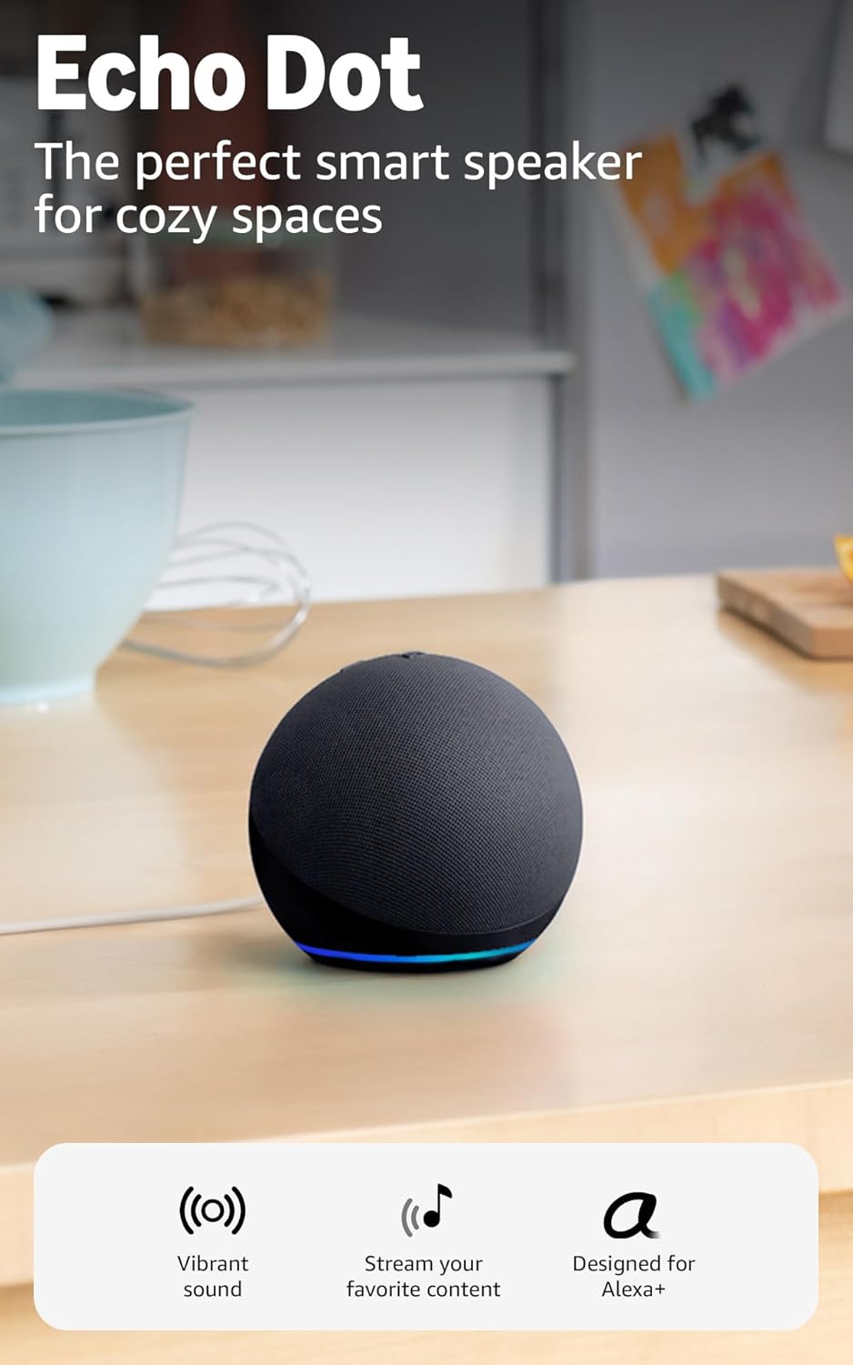 Echo Dot (newest model) - Vibrant sounding speaker, Designed for Alexa+, Great for bedrooms, dining rooms and offices, Charcoal