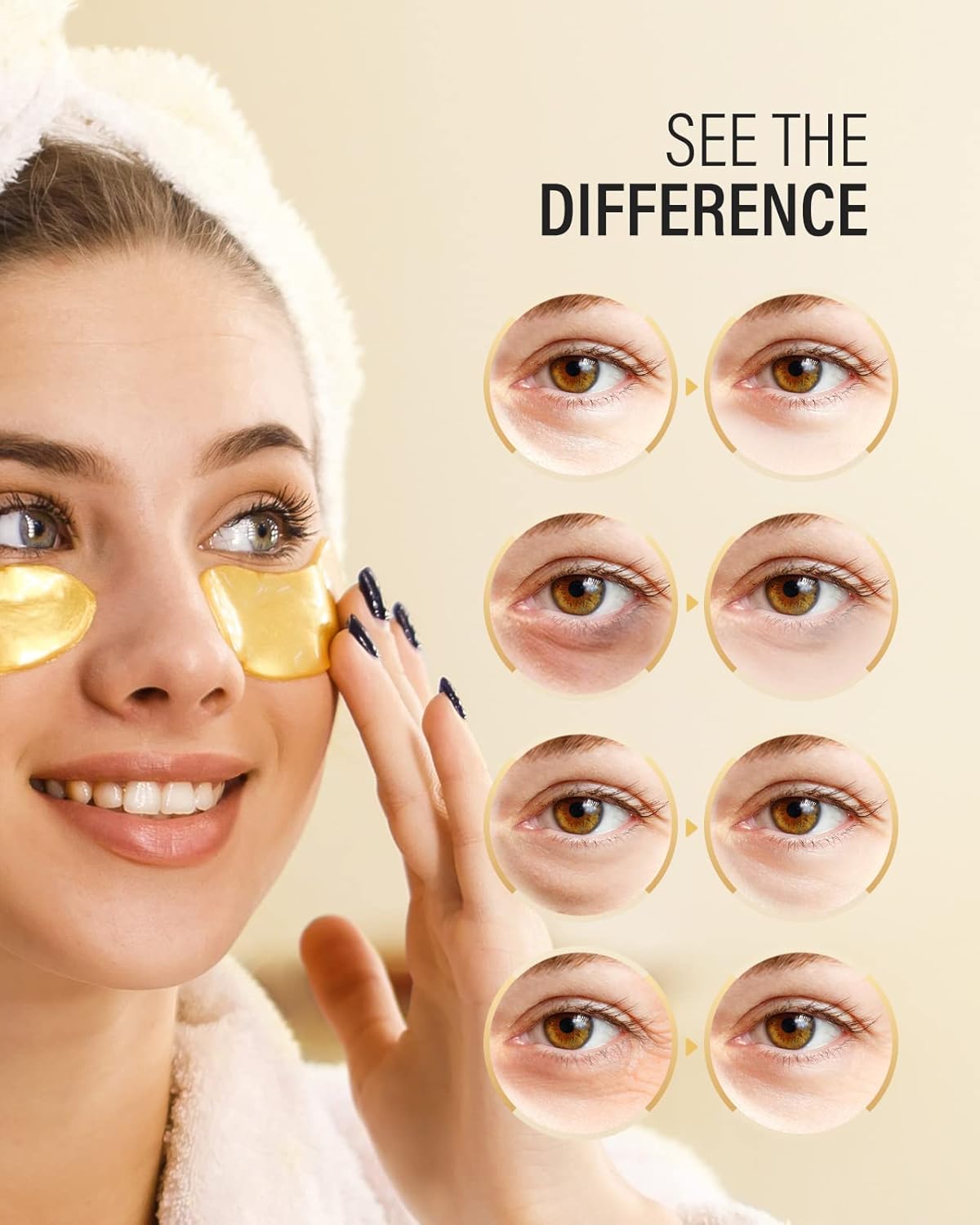24k Gold Hydrogel Under Eye Patches for Puffiness & Dark Circles (50 Pairs)
