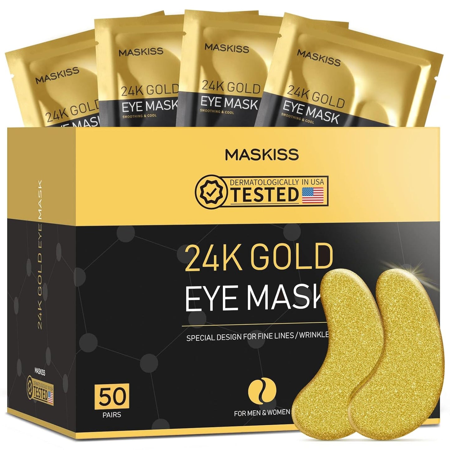 24k Gold Hydrogel Under Eye Patches for Puffiness & Dark Circles (50 Pairs)