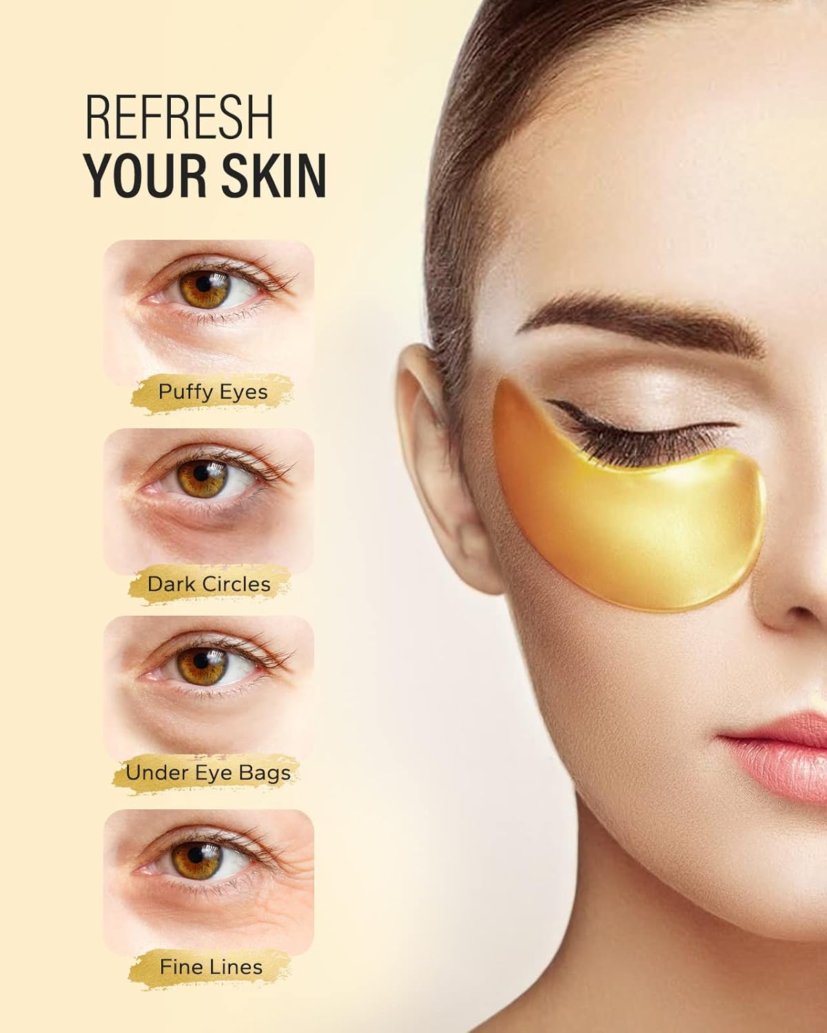 24k Gold Hydrogel Under Eye Patches for Puffiness & Dark Circles (50 Pairs)