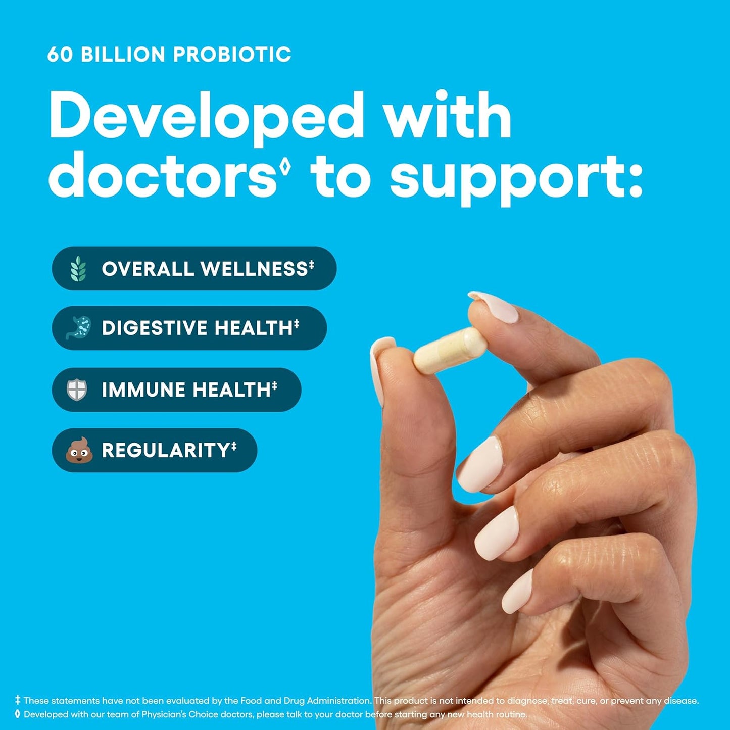 Physician's Choice Choice Probiotics 60 Billion CFU - 10 Diverse Strains Plus Organic Prebiotics - Tongue & Dietary Supplement - Acidophilus Probiotic for Women & Men - 30 Capsules