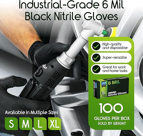Inspire Black Nitrile Gloves HEAVY DUTY 6 Mil Nitrile Chemical Resistant Medical Grade Gloves Latex Free Powder Free Textured Gloves for Mechanic, Cleaning, Food Disposable Box of 100 Large