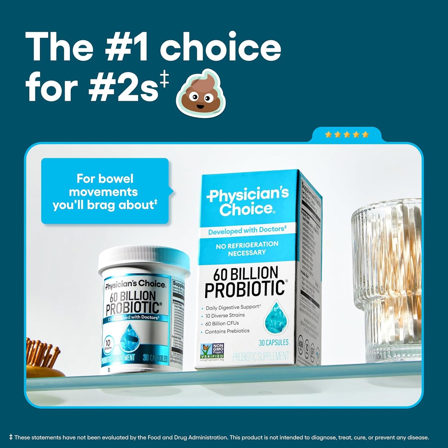 Physician's Choice Choice Probiotics 60 Billion CFU - 10 Diverse Strains Plus Organic Prebiotics - Tongue & Dietary Supplement - Acidophilus Probiotic for Women & Men - 30 Capsules